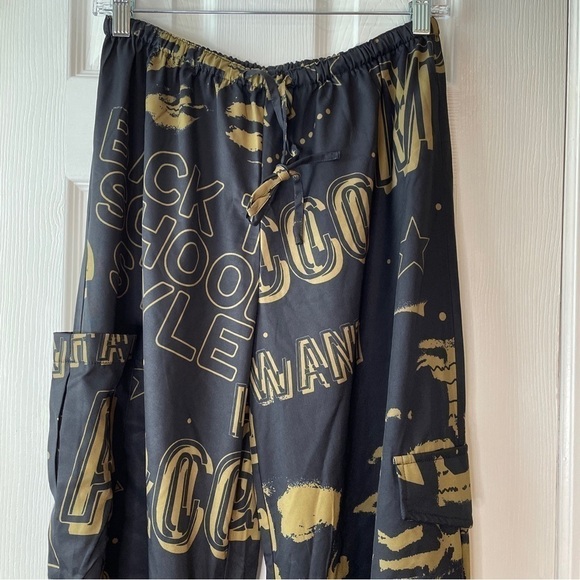 SHEIN Parachute Pants Black Green Elastic Waist Size 4 New - Picture 2 of 15